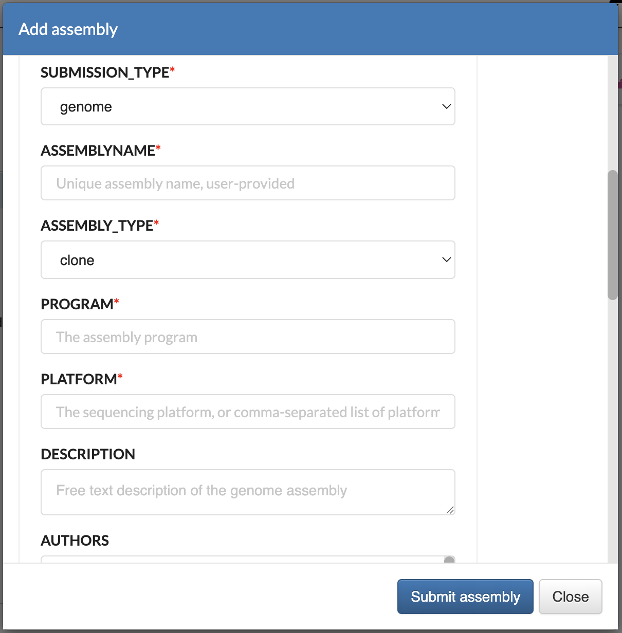 Upper-middle section of 'Add Assembly' dialogue