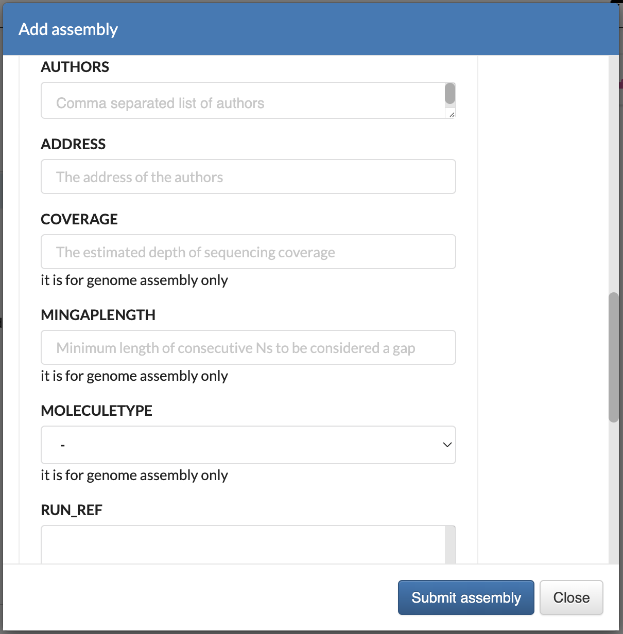 Lower-middle section of 'Add Assembly' dialogue
