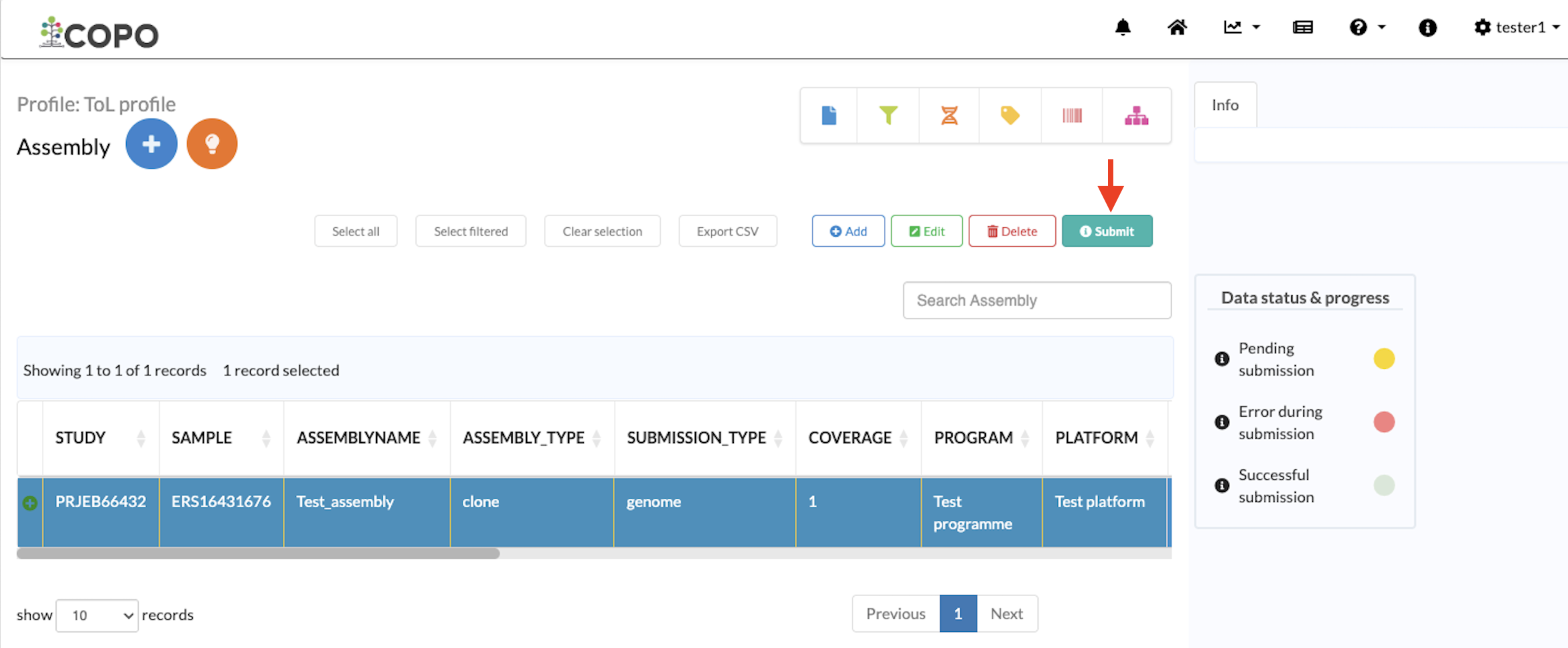 Assemblies submit button