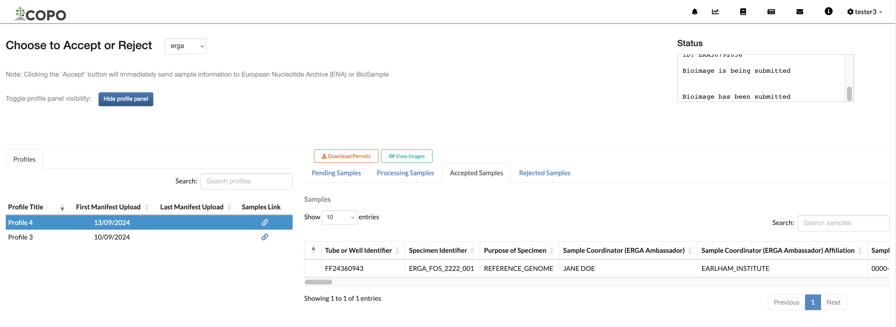 Sample record after all sample managers have accepted it