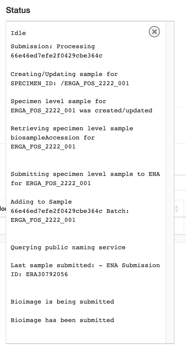 Sample record status log expanded